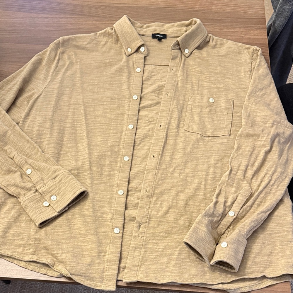 Men's Tan Button-Up Shirt